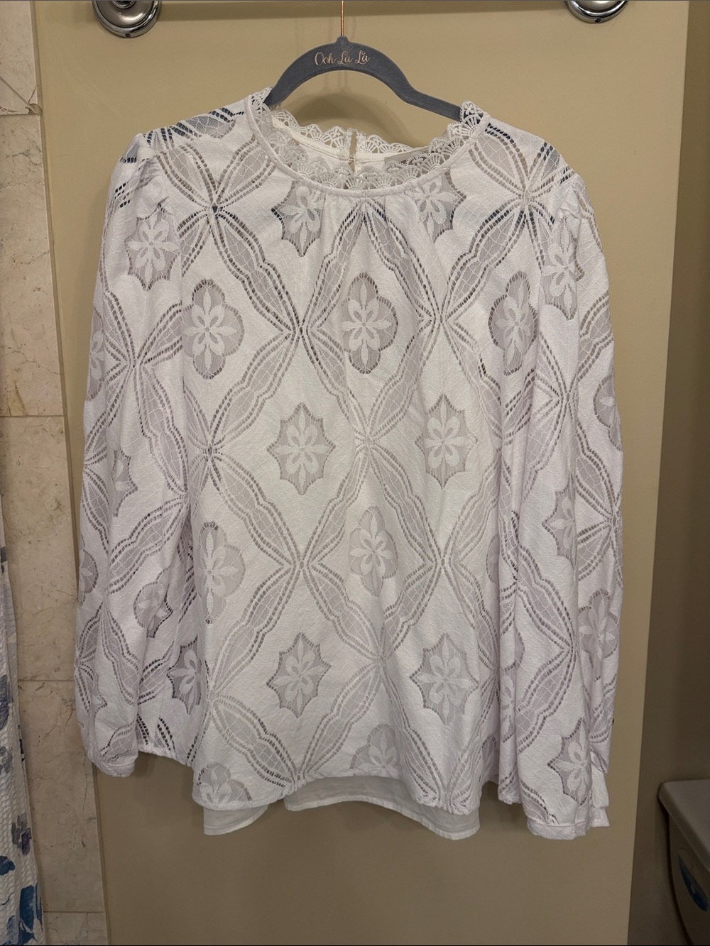 LOFT White Lace Long-Sleeve Peasant Blouse